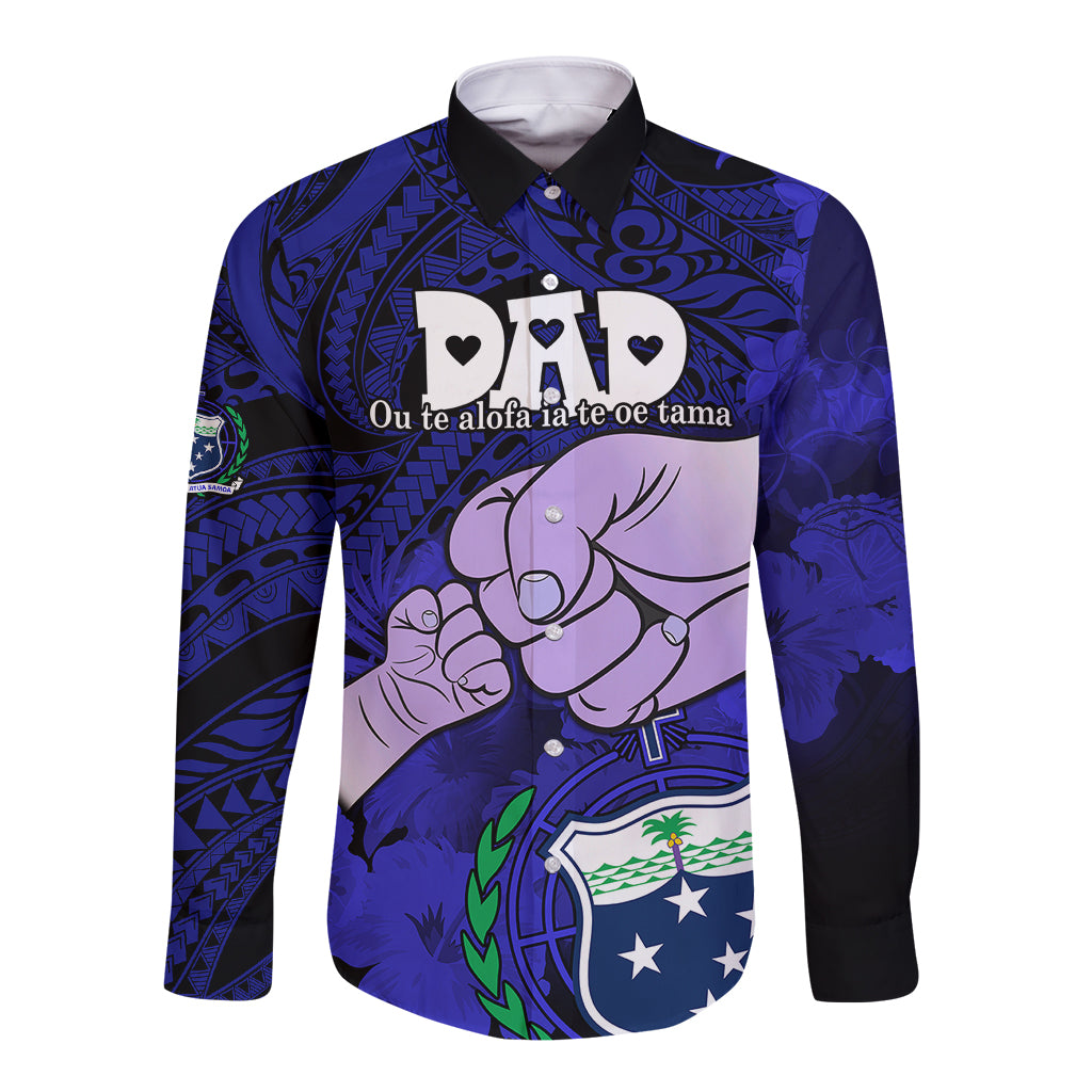 Personalised Dads Day Samoa Long Sleeve Button Shirt Dad Ou Te Alofa Ia Te Oe Tama - Blue Polynesian Flowers Tribal LT9 Unisex Blue - Polynesian Pride