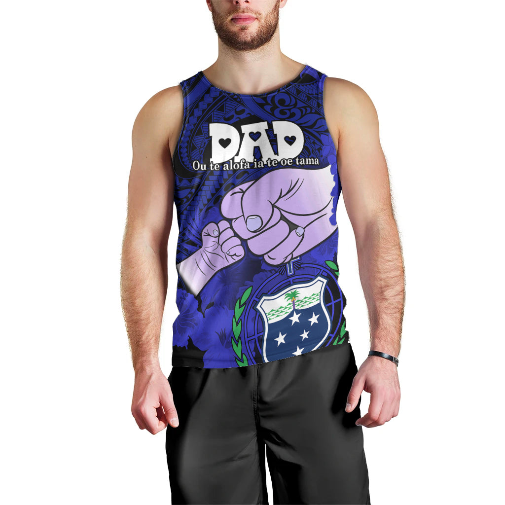 Personalised Fathers Day Polynesian Islands Samoa Men Tank Top Dad Ou Te Alofa Ia Te Oe Tama - Blue Polynesian Flowers Tribal LT9 - Polynesian Pride