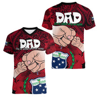 Dads Day Samoa Women V Neck T Shirt Dad Ou Te Alofa Ia Te Oe Tama - Red Polynesian Flowers Tribal LT9 - Polynesian Pride