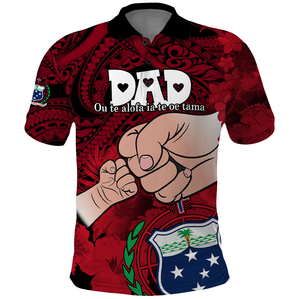 Custom Dads Day Samoa Polo Shirt Dad Ou Te Alofa Ia Te Oe Tama Red Polynesian Flowers Tribal LT9 Red - Polynesian Pride