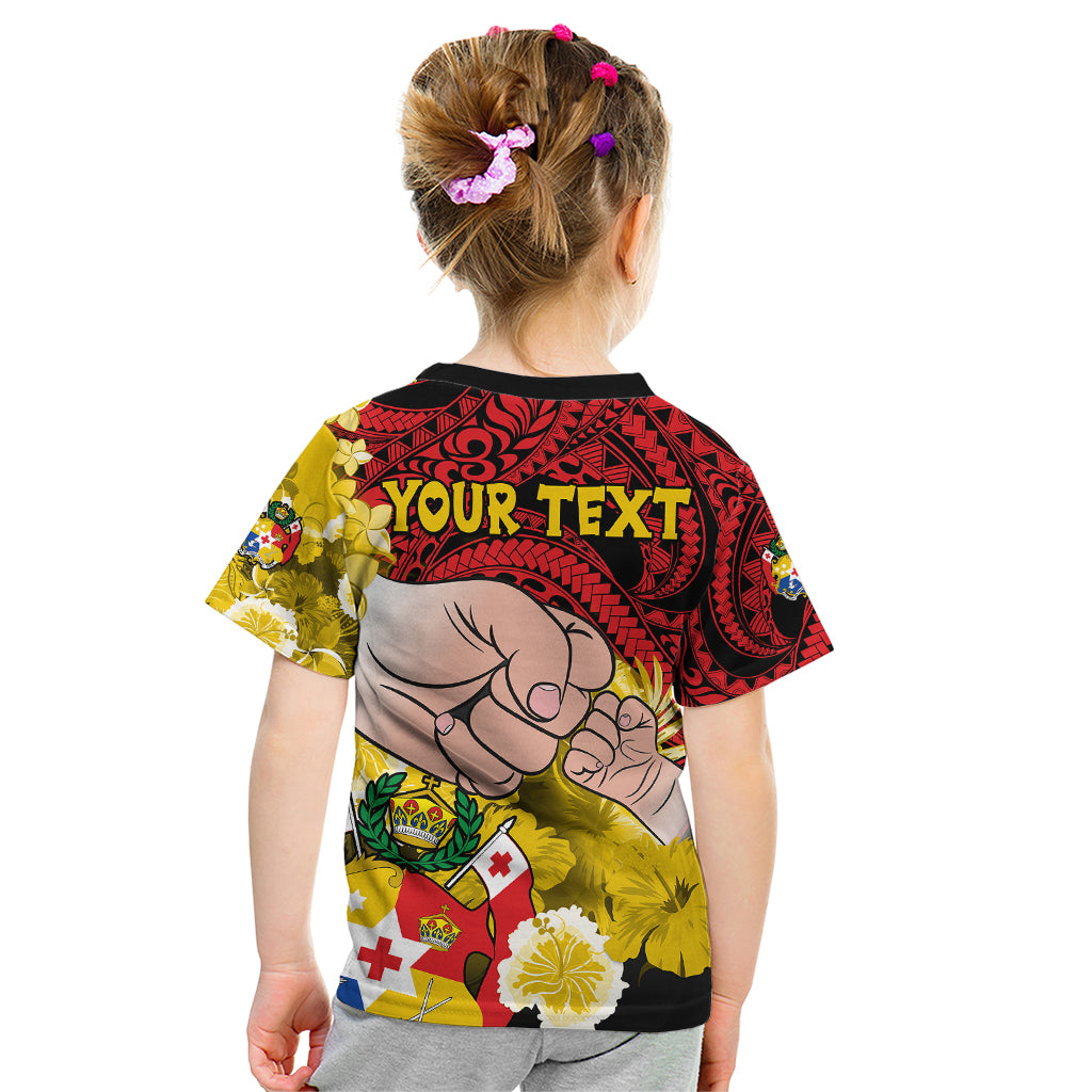 Personalised Dads Day Tonga Kid T Shirt Dad Ofa lahi atu - Polynesian Flowers Tribal LT9 - Polynesian Pride