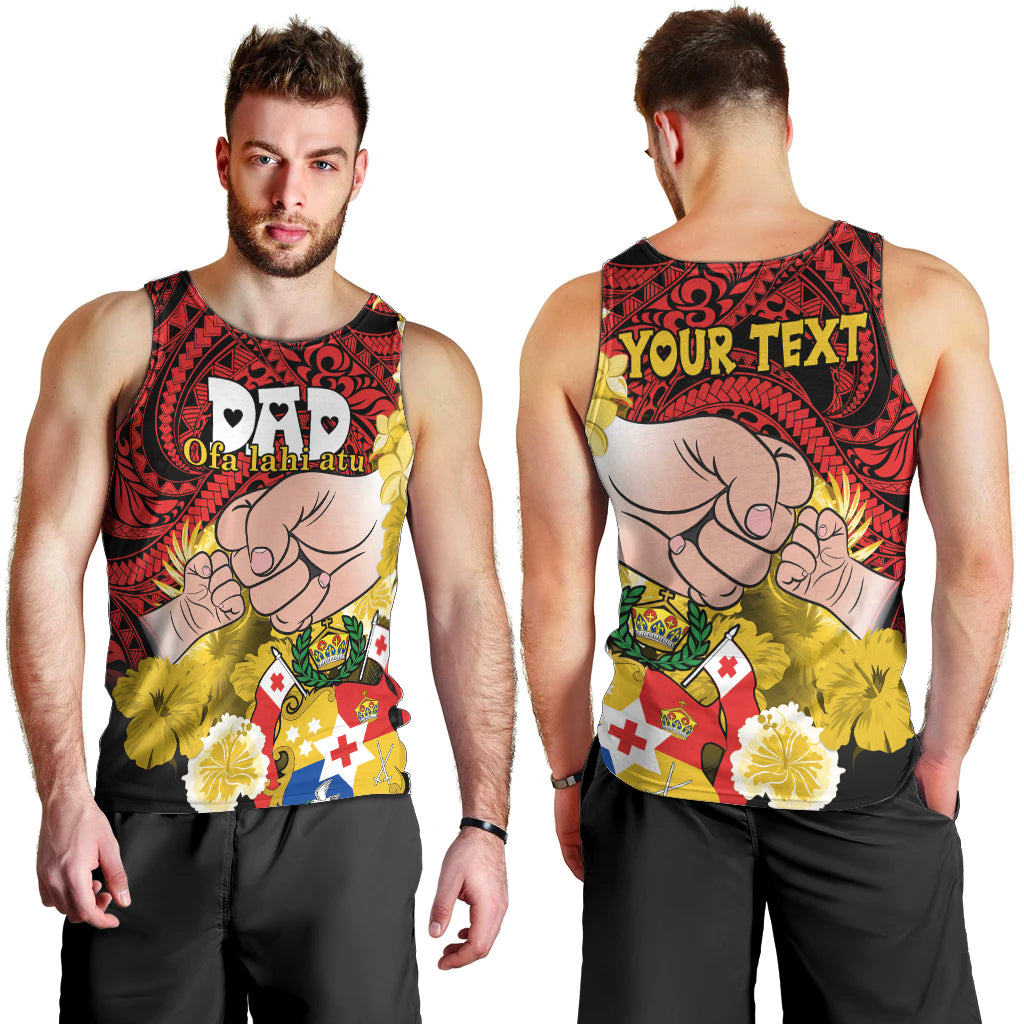 Personalised Dads Day Tonga Men Tank Top Dad Ofa lahi atu - Polynesian Flowers Tribal LT9 - Polynesian Pride