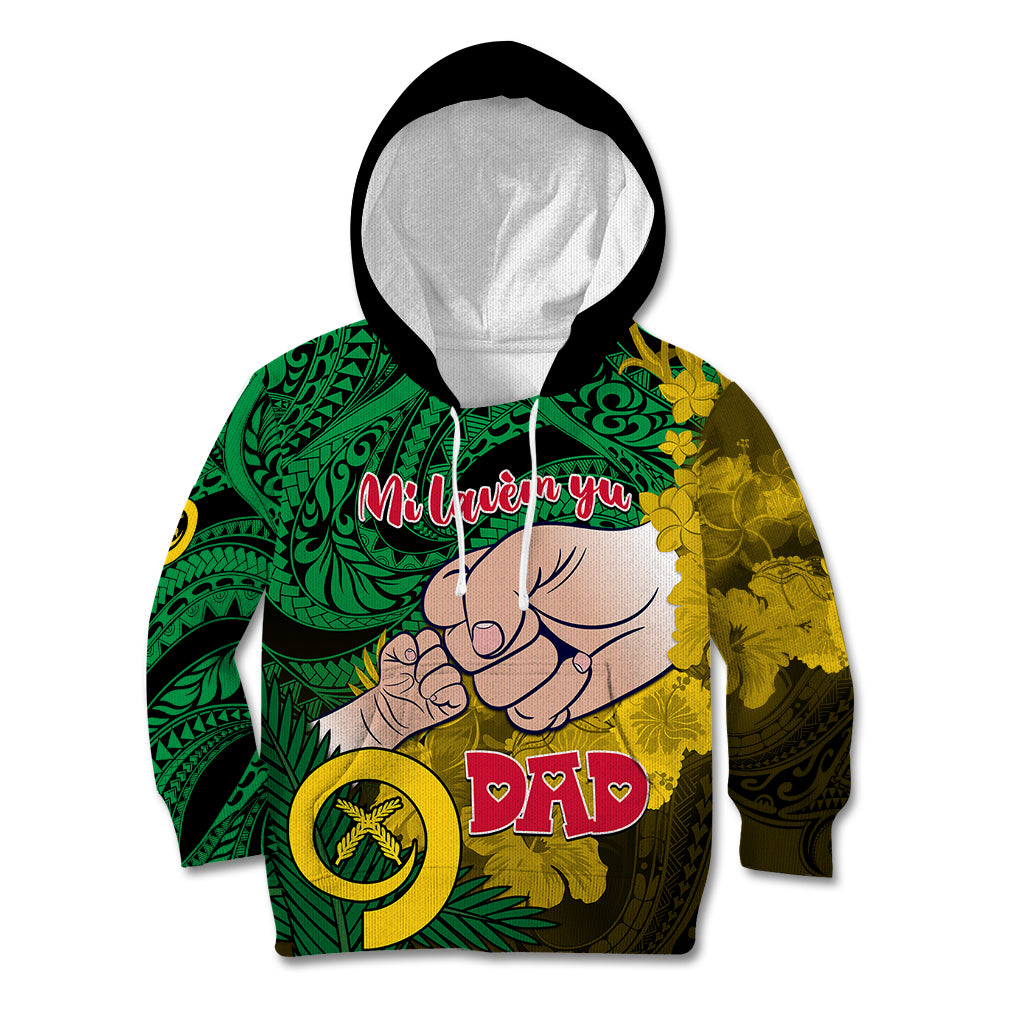Dads Day Vanuatu Kid Hoodie Dad Mi lavem yu - Polynesian Flowers Tribal LT9 Green - Polynesian Pride