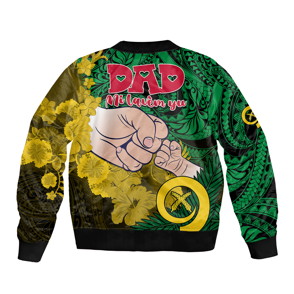 Dads Day Vanuatu Sleeve Zip Bomber Jacket Dad Mi lavem yu - Polynesian Flowers Tribal LT9 - Polynesian Pride