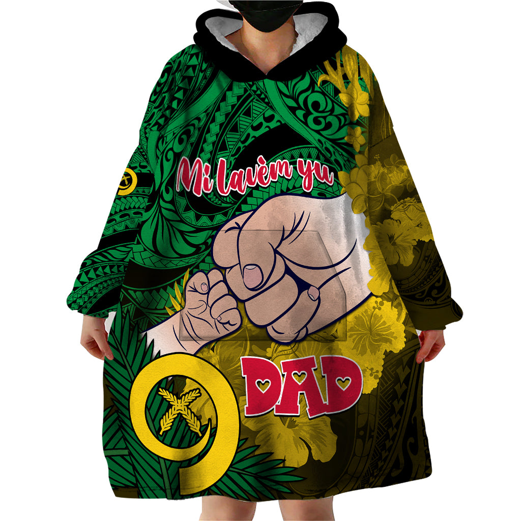 Personalised Fathers Day Polynesian Islands Vanuatu Wearable Blanket Hoodie Dad Mi lavem yu - Polynesian Flowers Tribal LT9 - Polynesian Pride
