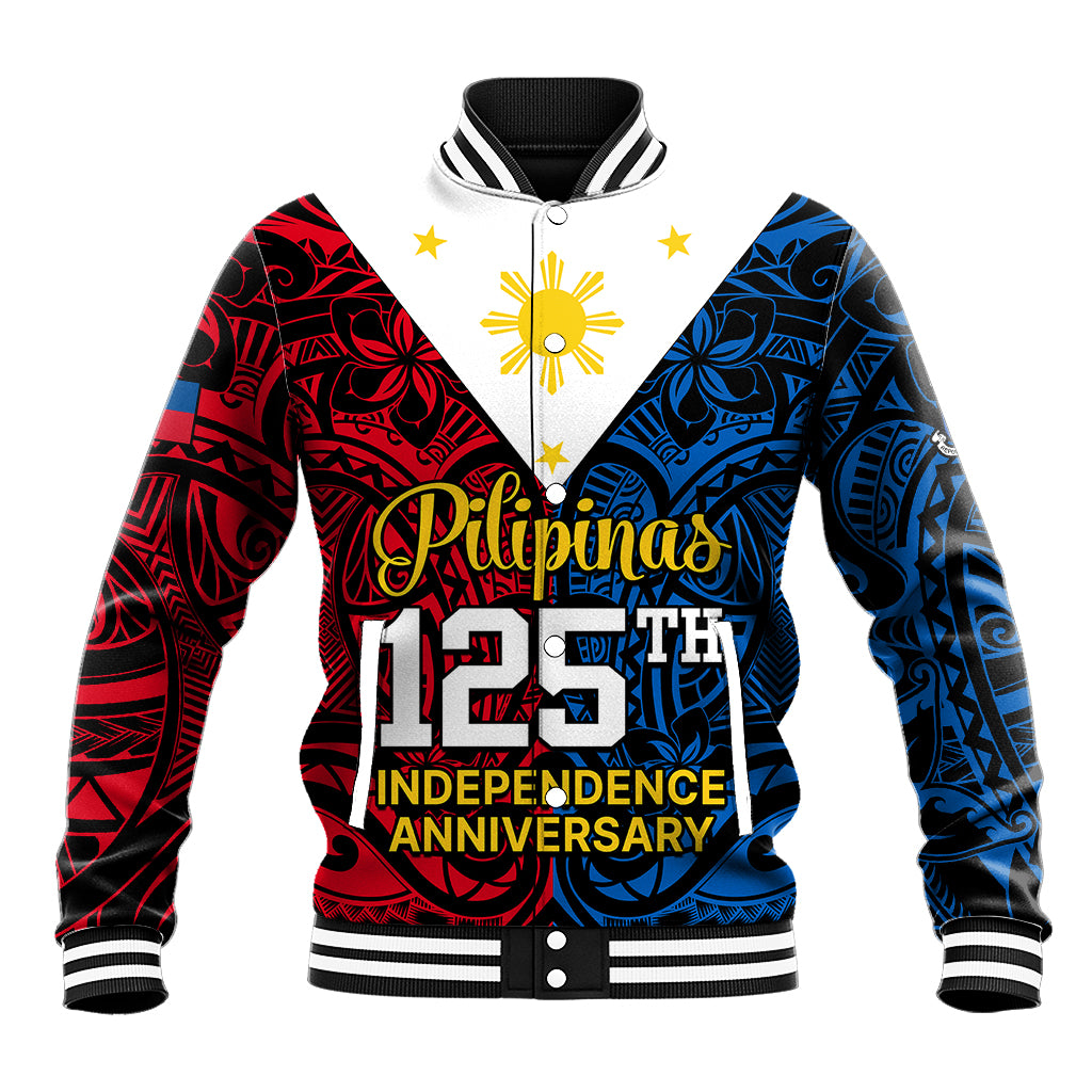 Polynesian Philippines Baseball Jacket Pilipinas Flag Style for 125th Independence Anniversary Black LT9 Unisex Black - Polynesian Pride