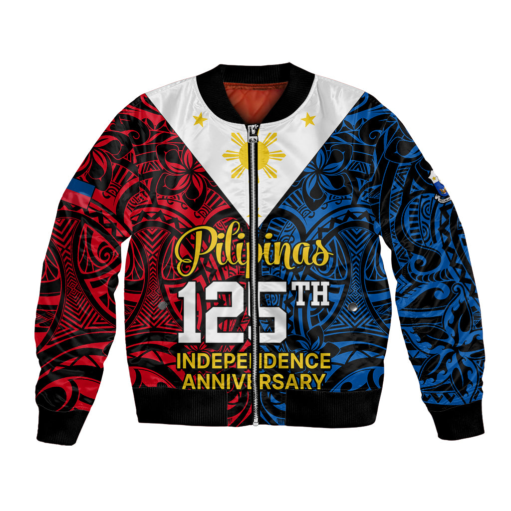 125th Independence Anniversary Philippines Bomber Jacket Polynesian Pilipinas Flag Style - Black LT9 Unisex Black - Polynesian Pride