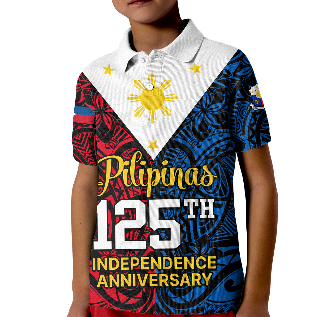 125th Independence Anniversary Philippines Kid Polo Shirt Polynesian Pilipinas Flag Style - Black LT9 Kid Black - Polynesian Pride