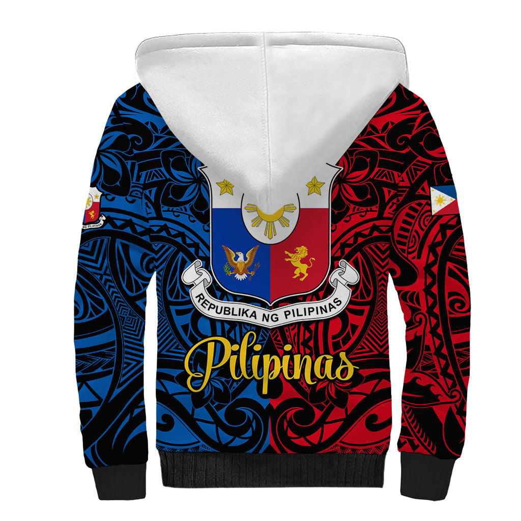 Polynesian Philippines Sherpa Hoodie Pilipinas Flag Style for 125th Independence Anniversary Black LT9 - Polynesian Pride