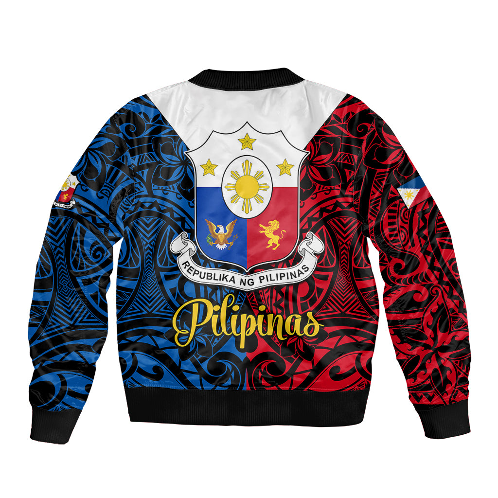 Polynesian Philippines Sleeve Zip Bomber Jacket Pilipinas Flag Style for 125th Independence Anniversary Black LT9 - Polynesian Pride