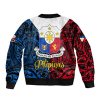 Polynesian Philippines Sleeve Zip Bomber Jacket Pilipinas Flag Style for 125th Independence Anniversary Black LT9 - Polynesian Pride