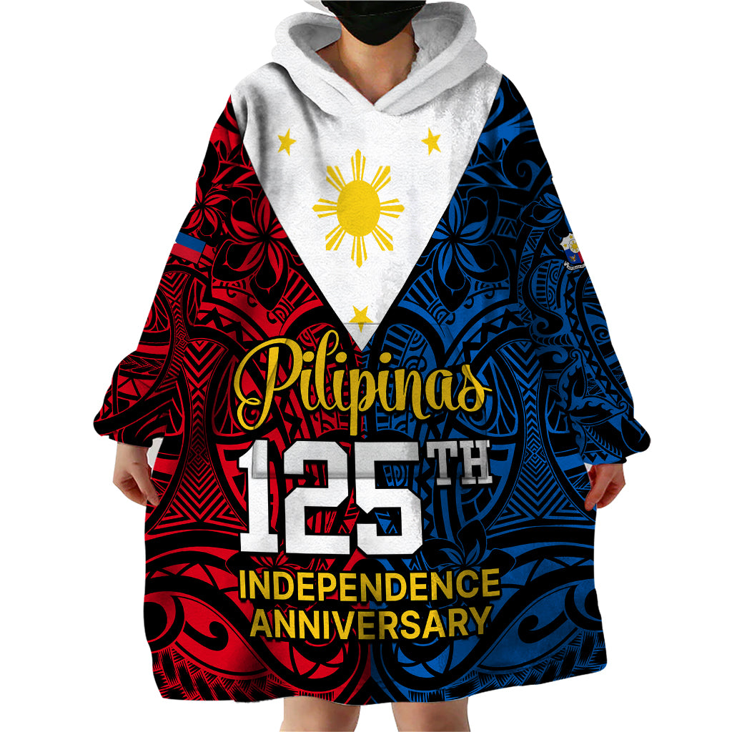 125th Independence Anniversary Philippines Wearable Blanket Hoodie Polynesian Pilipinas Flag Style - Black LT9 - Polynesian Pride