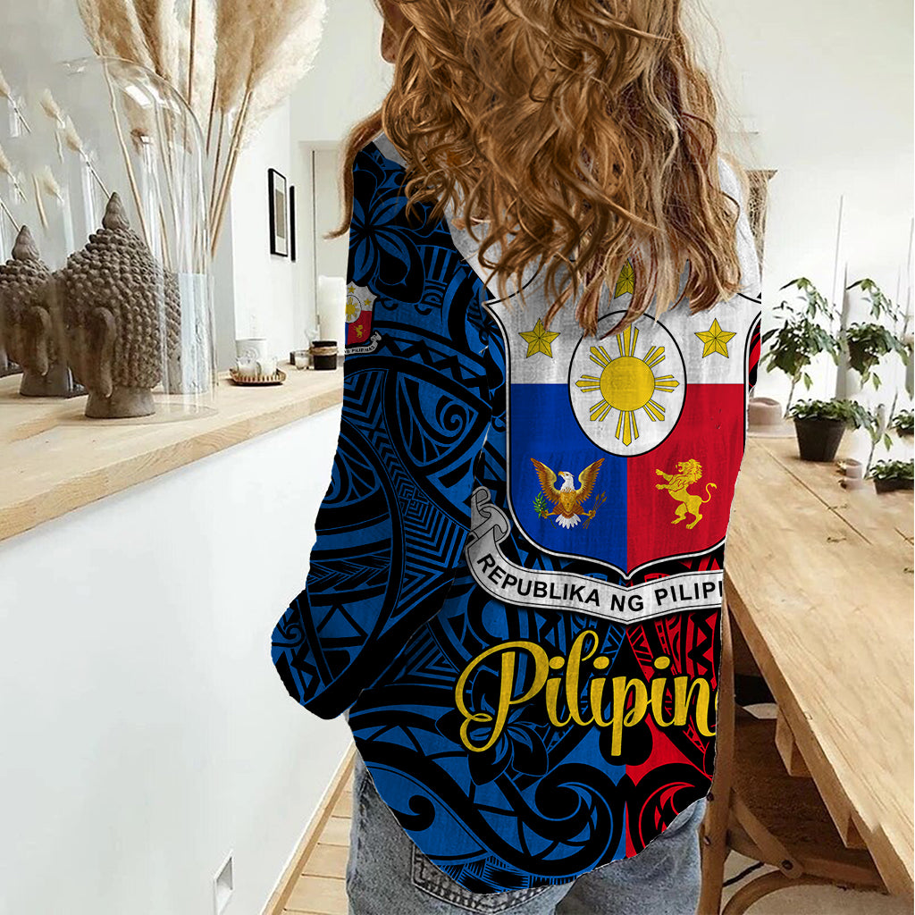 125th Independence Anniversary Philippines Women Casual Shirt Polynesian Pilipinas Flag Style - Black LT9 - Polynesian Pride