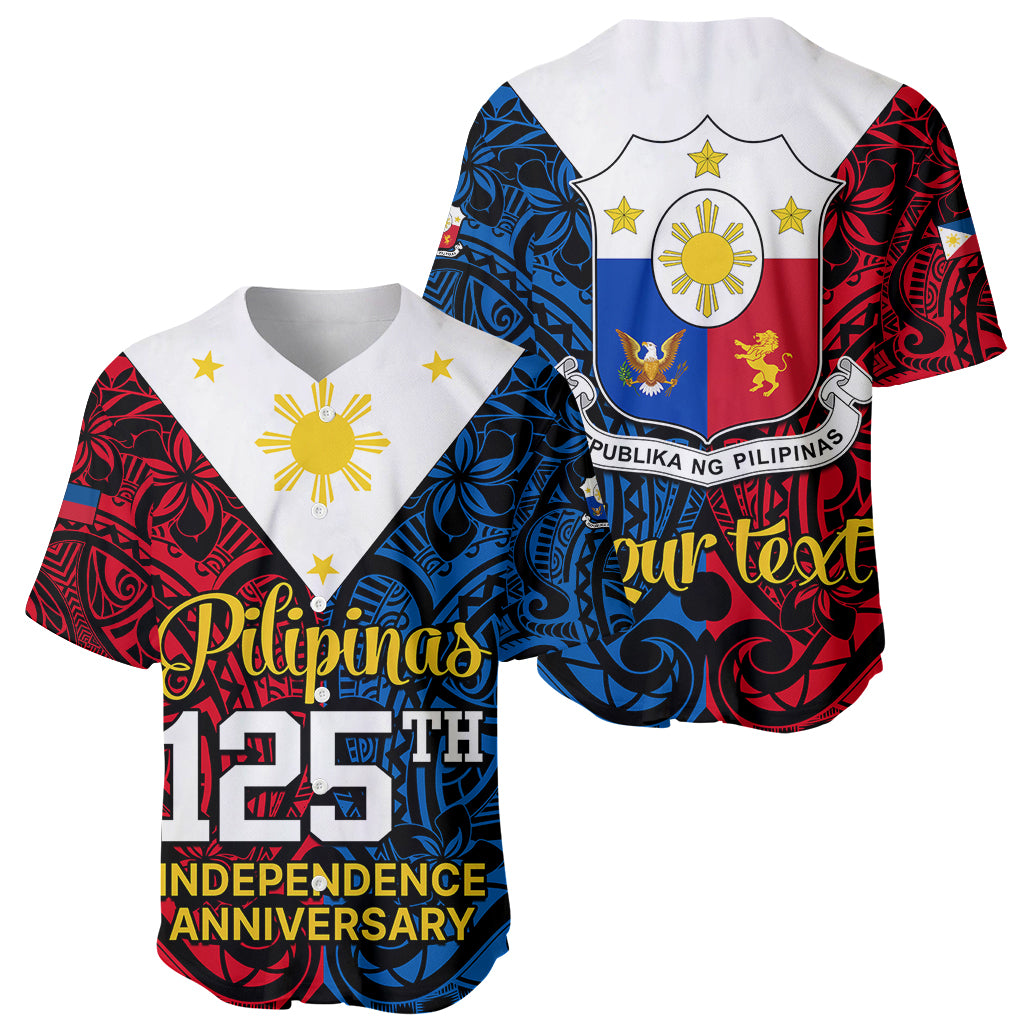 Personalised 125th Independence Anniversary Philippines Baseball Jersey Polynesian Pilipinas Flag Style - Black LT9 - Polynesian Pride