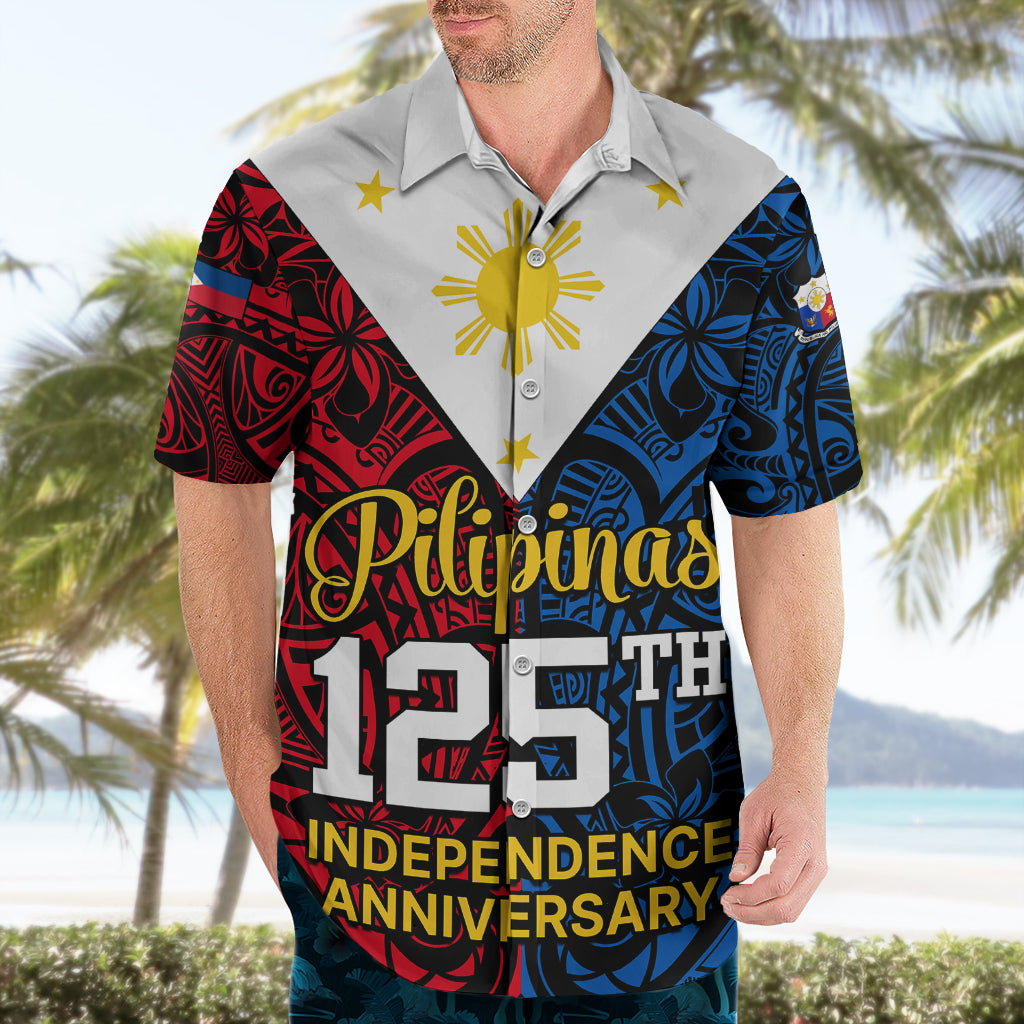 Personalised Polynesian Philippines Hawaiian Shirt Pilipinas Flag Style for 125th Independence Anniversary Black LT9 - Polynesian Pride