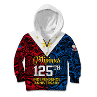 Personalised 125th Independence Anniversary Philippines Kid Hoodie Polynesian Pilipinas Flag Style - Black LT9 Zip Hoodie Black - Polynesian Pride
