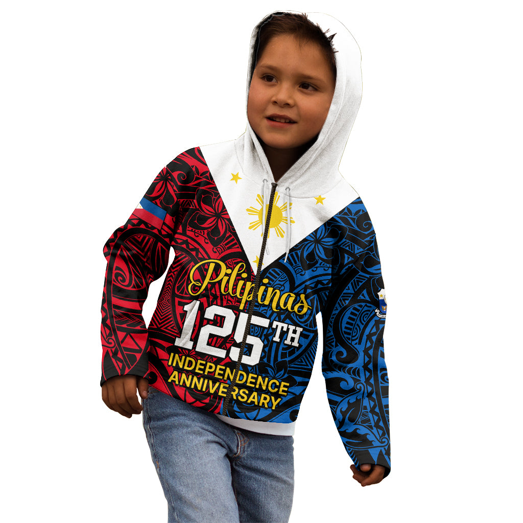 Personalised Polynesian Philippines Kid Hoodie Pilipinas Flag Style for 125th Independence Anniversary Black LT9 - Polynesian Pride