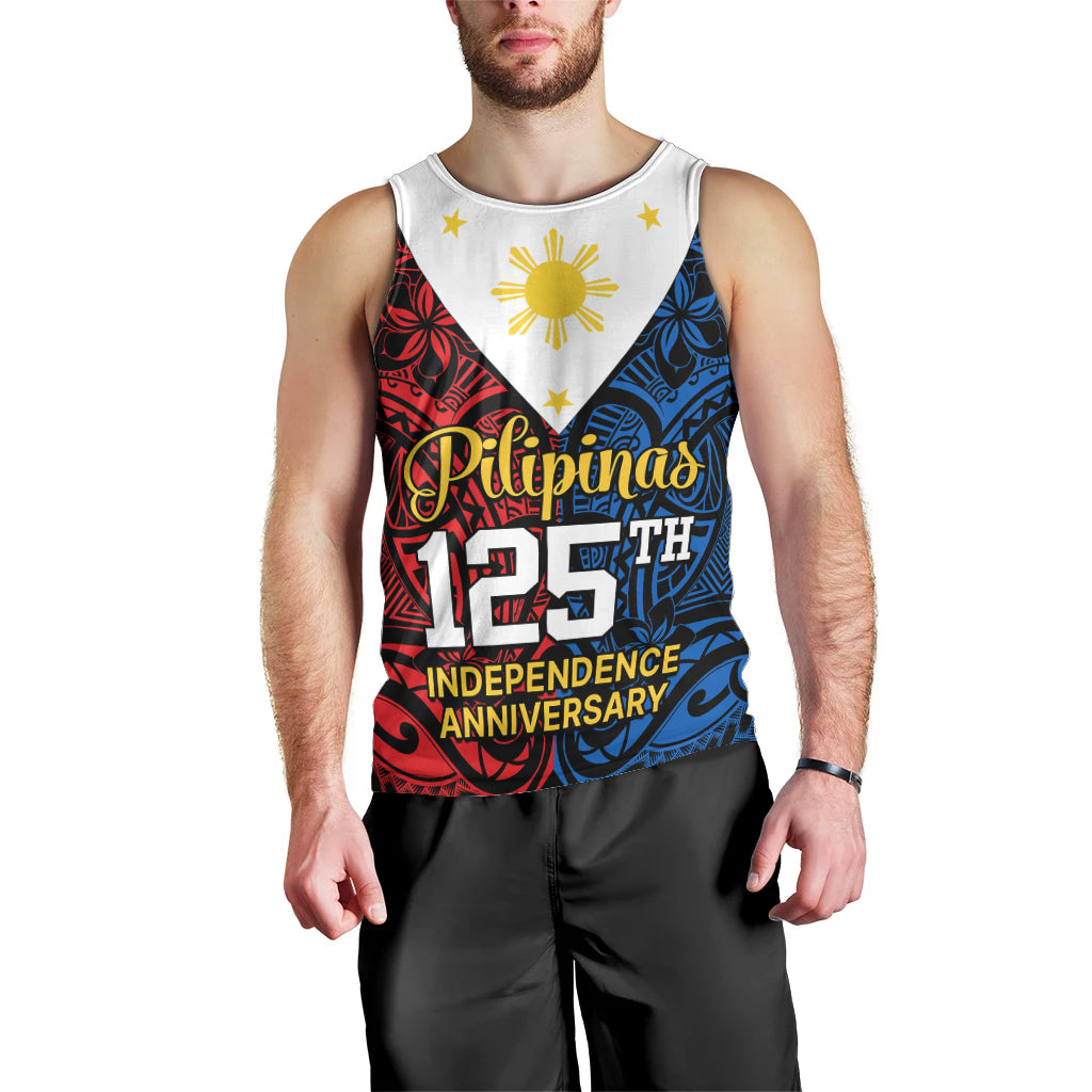 Personalised Polynesian Philippines Men Tank Top Pilipinas Flag Style for 125th Independence Anniversary Black LT9 - Polynesian Pride