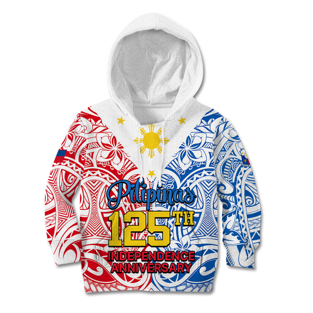 125th Independence Anniversary Philippines Kid Hoodie Polynesian Pilipinas Flag Style - White LT9 White - Polynesian Pride