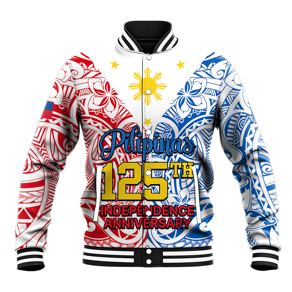 Personalised Polynesian Philippines Baseball Jacket Pilipinas Flag Style for 125th Independence Anniversary White LT9 Unisex White - Polynesian Pride