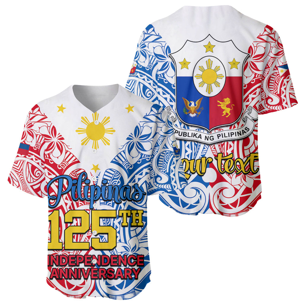Personalised 125th Independence Anniversary Philippines Baseball Jersey Polynesian Pilipinas Flag Style - White LT9 - Polynesian Pride