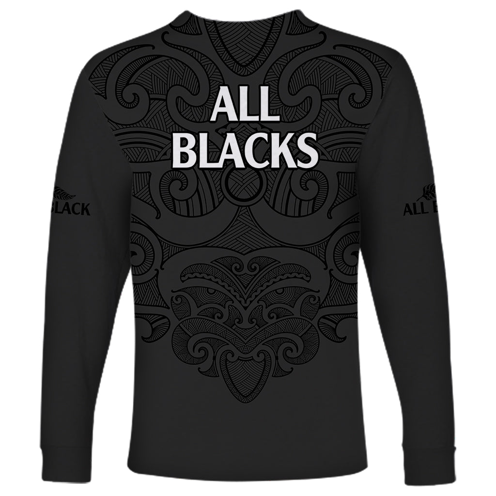 New Zealand Rugby Long Sleeve Shirt All Black Fern with Maori Tribal Pattern LT9 - Polynesian Pride