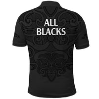 New Zealand Rugby Polo Shirt All Black Fern with Maori Tribal Pattern LT9 - Polynesian Pride