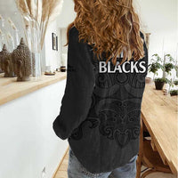 New Zealand Rugby Women Casual Shirt - All Black Fern With Maori Tribal Pattern LT9 - Polynesian Pride