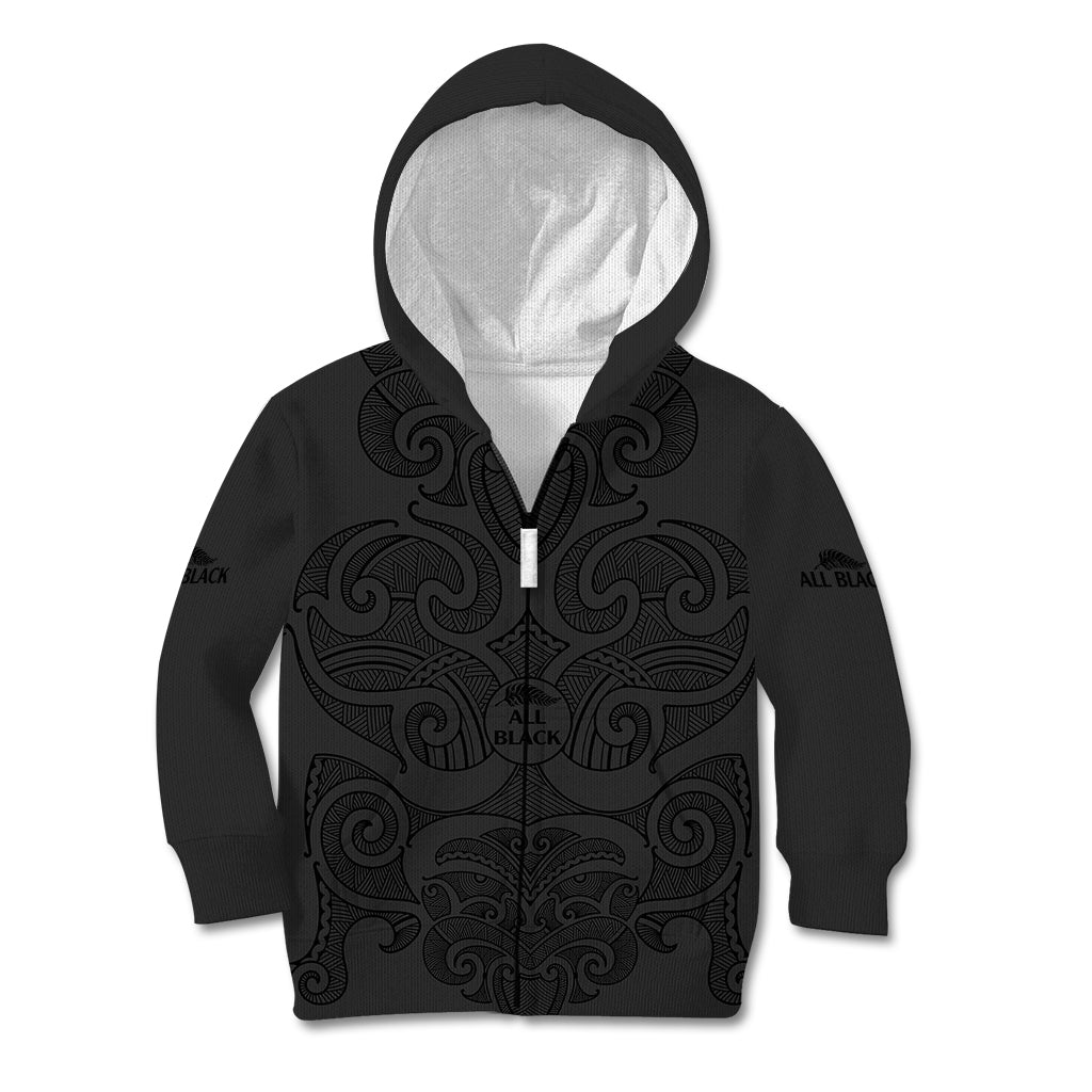 (Custom Text And Number) New Zealand Rugby Kid Hoodie All Black Fern with Maori Tribal Pattern LT9 - Polynesian Pride