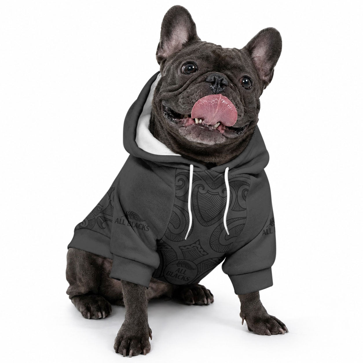 Custom Rugby New Zealand Pet Hoodie All Black Fern with Maori Tribal Pattern