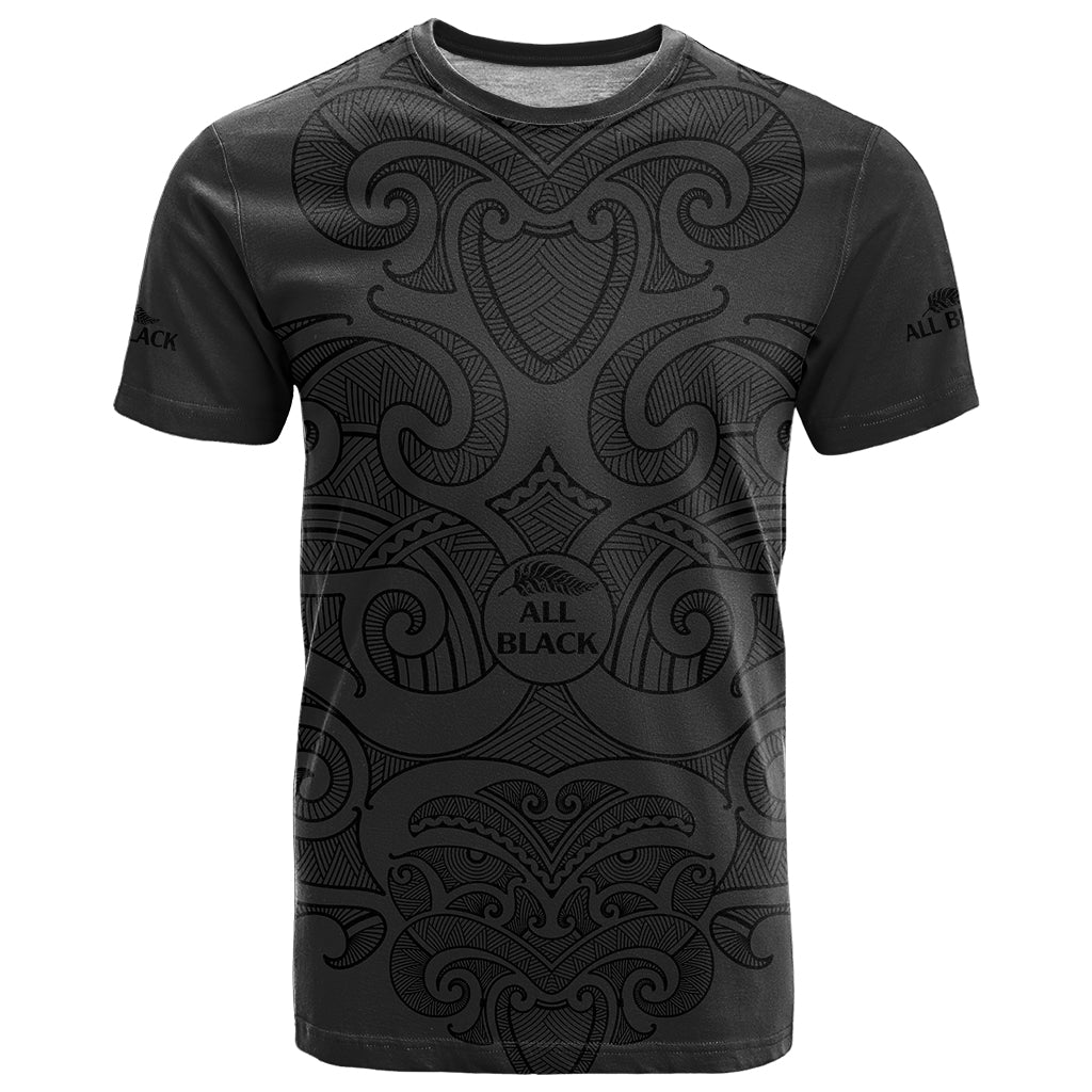 (Custom Text and Number) New Zealand Rugby T Shirt All Black Fern with Maori Tribal Pattern LT9 Black - Polynesian Pride