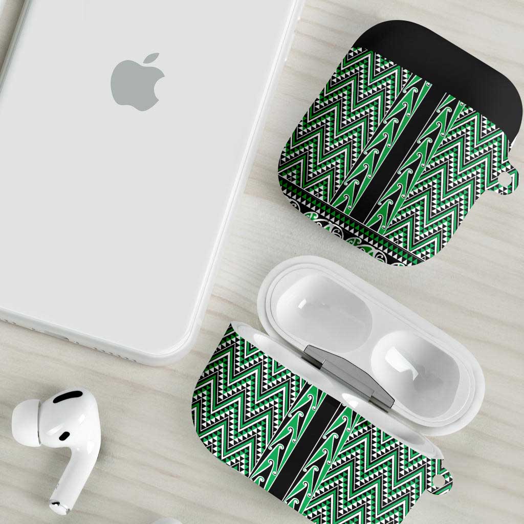 New Zealand Maori Niho Taniwha AirPods Case Kakariki Mangopare and Puhoro Pattern - Polynesian Pride
