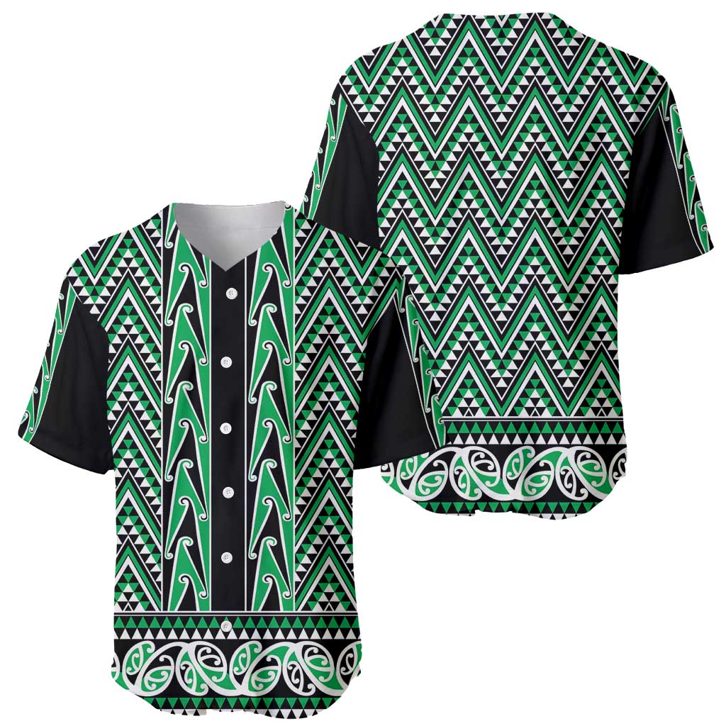 New Zealand Maori Niho Taniwha Baseball Jersey Kakariki Mangopare and Puhoro Pattern LT9 - Polynesian Pride