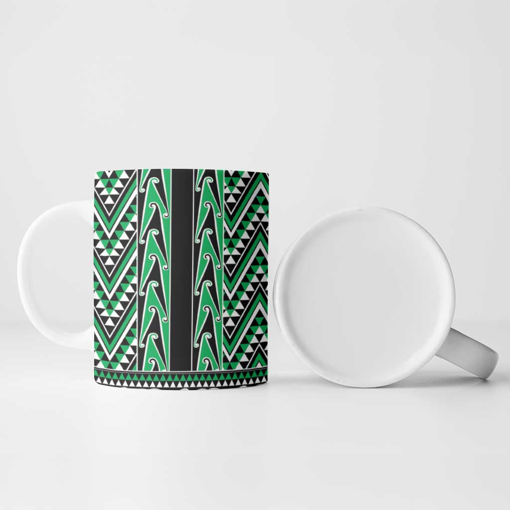 New Zealand Maori Niho Taniwha Ceramic Mug Kakariki Mangopare and Puhoro Pattern - Polynesian Pride
