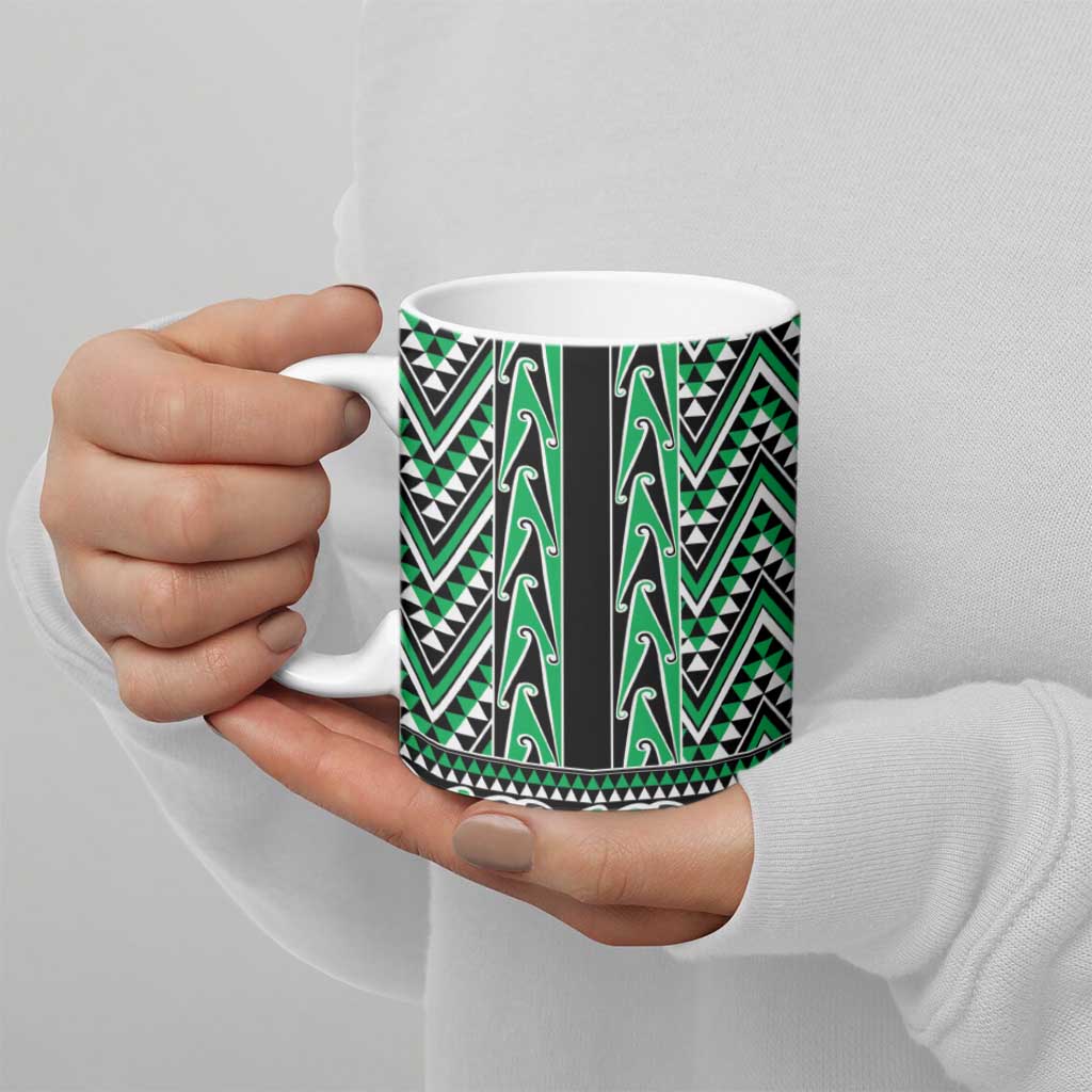 New Zealand Maori Niho Taniwha Ceramic Mug Kakariki Mangopare and Puhoro Pattern - Polynesian Pride