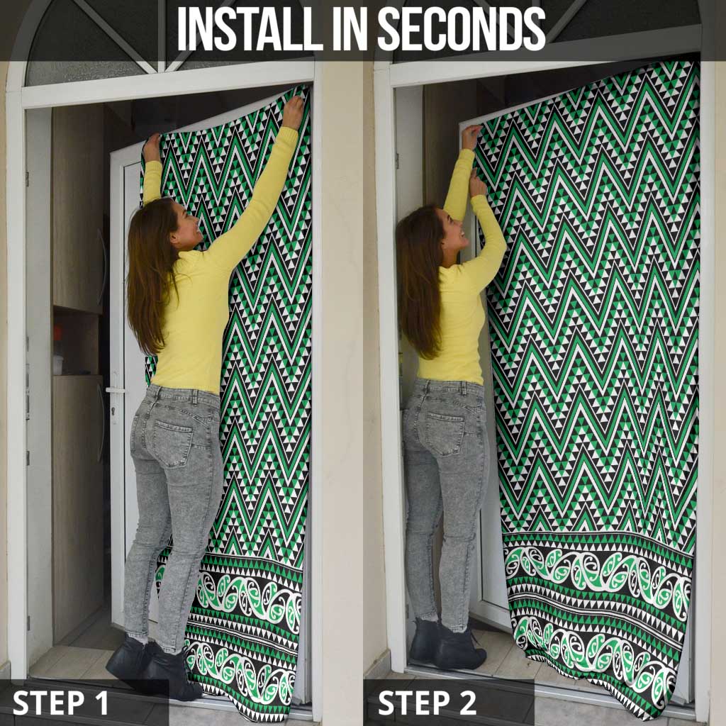 New Zealand Maori Niho Taniwha Door Cover Kakariki Mangopare and Puhoro Pattern - Polynesian Pride