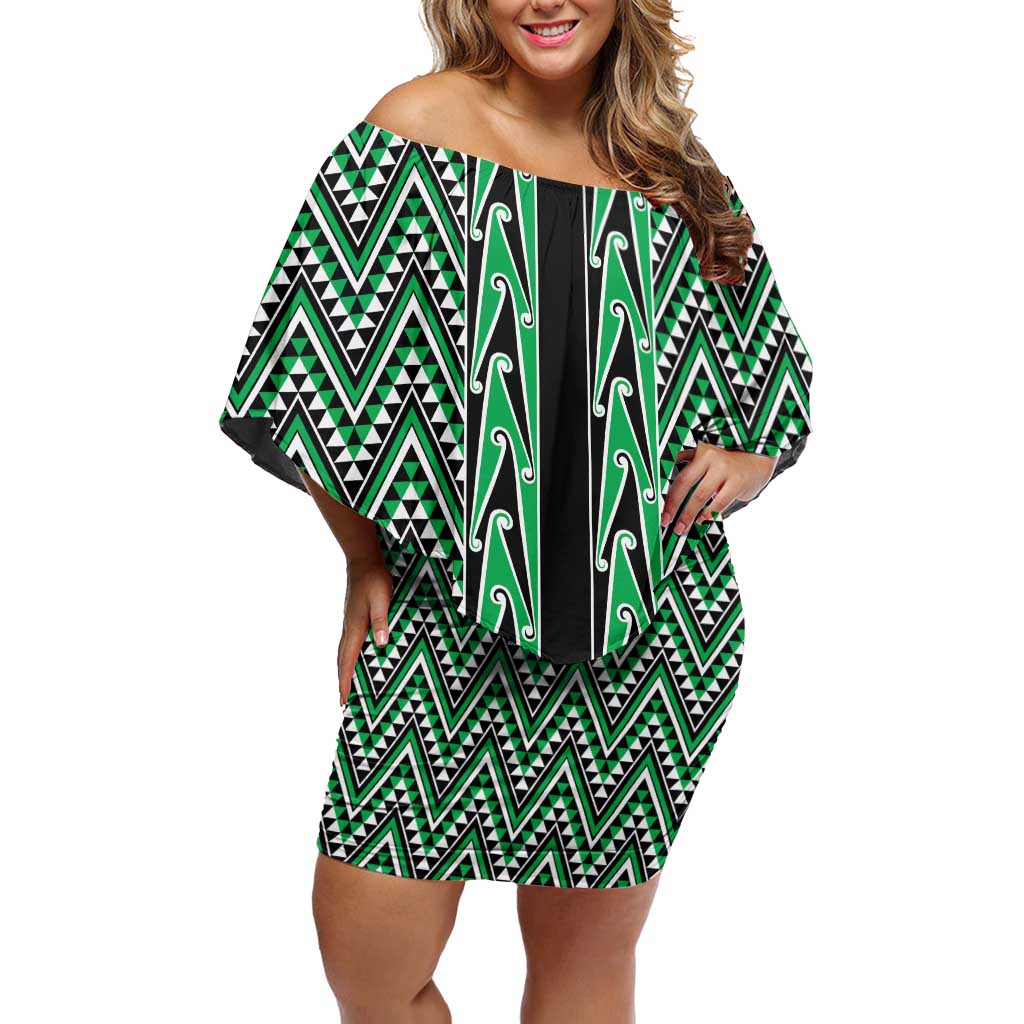 New Zealand Maori Niho Taniwha Family Matching Off Shoulder Short Dress and Hawaiian Shirt Kakariki Mangopare and Puhoro Pattern