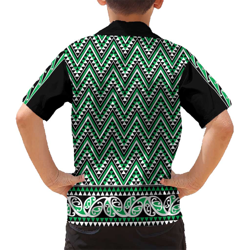 New Zealand Maori Niho Taniwha Family Matching Short Sleeve Bodycon Dress and Hawaiian Shirt Kakariki Mangopare and Puhoro Pattern