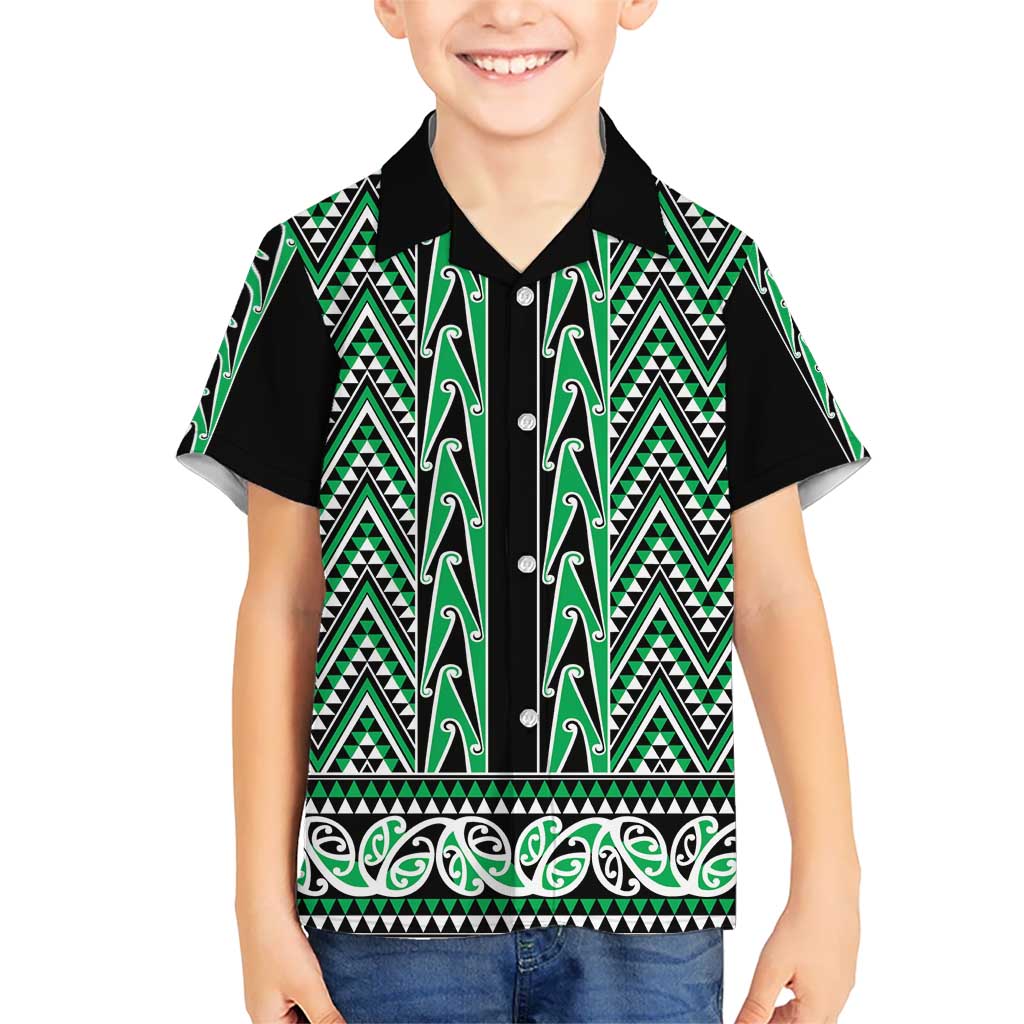 New Zealand Maori Niho Taniwha Kid Hawaiian Shirt Kakariki Mangopare and Puhoro Pattern LT9 Kid Green - Polynesian Pride