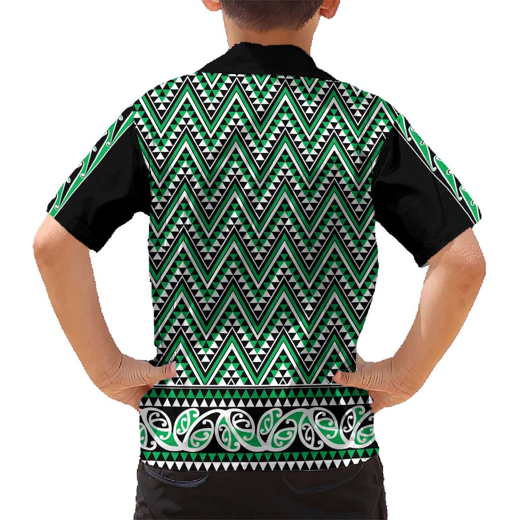 New Zealand Maori Niho Taniwha Kid Hawaiian Shirt Kakariki Mangopare and Puhoro Pattern LT9 - Polynesian Pride