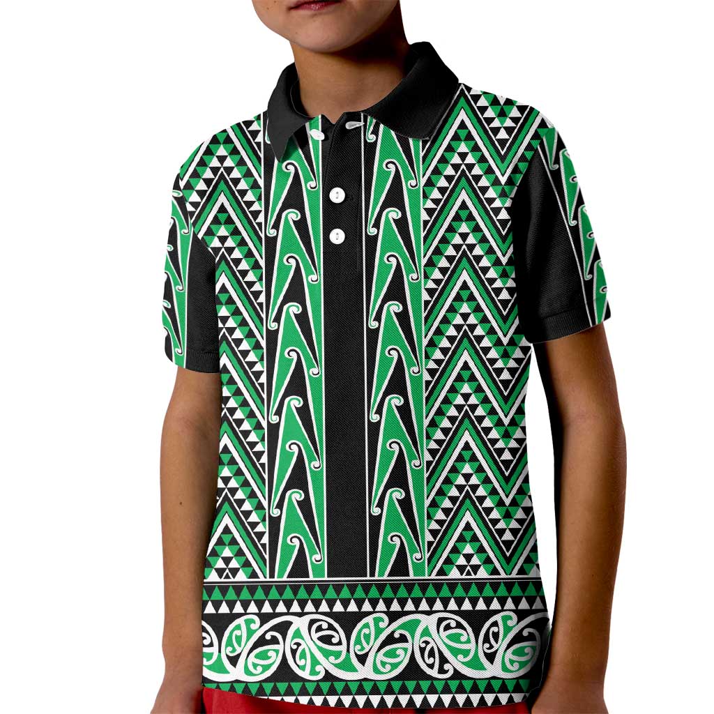 New Zealand Maori Niho Taniwha Kid Polo Shirt Kakariki Mangopare and Puhoro Pattern LT9 Kid Green - Polynesian Pride