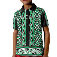 New Zealand Maori Niho Taniwha Kid Polo Shirt Kakariki Mangopare and Puhoro Pattern LT9 Kid Green - Polynesian Pride