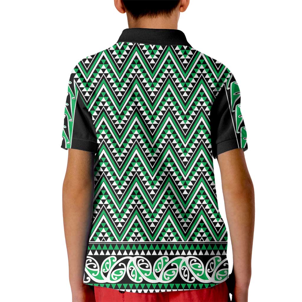 New Zealand Maori Niho Taniwha Kid Polo Shirt Kakariki Mangopare and Puhoro Pattern LT9 - Polynesian Pride
