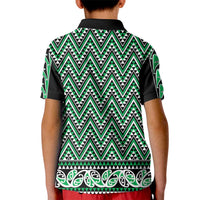 New Zealand Maori Niho Taniwha Kid Polo Shirt Kakariki Mangopare and Puhoro Pattern LT9 - Polynesian Pride