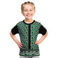New Zealand Maori Niho Taniwha Kid T Shirt Kakariki Mangopare and Puhoro Pattern LT9 Green - Polynesian Pride