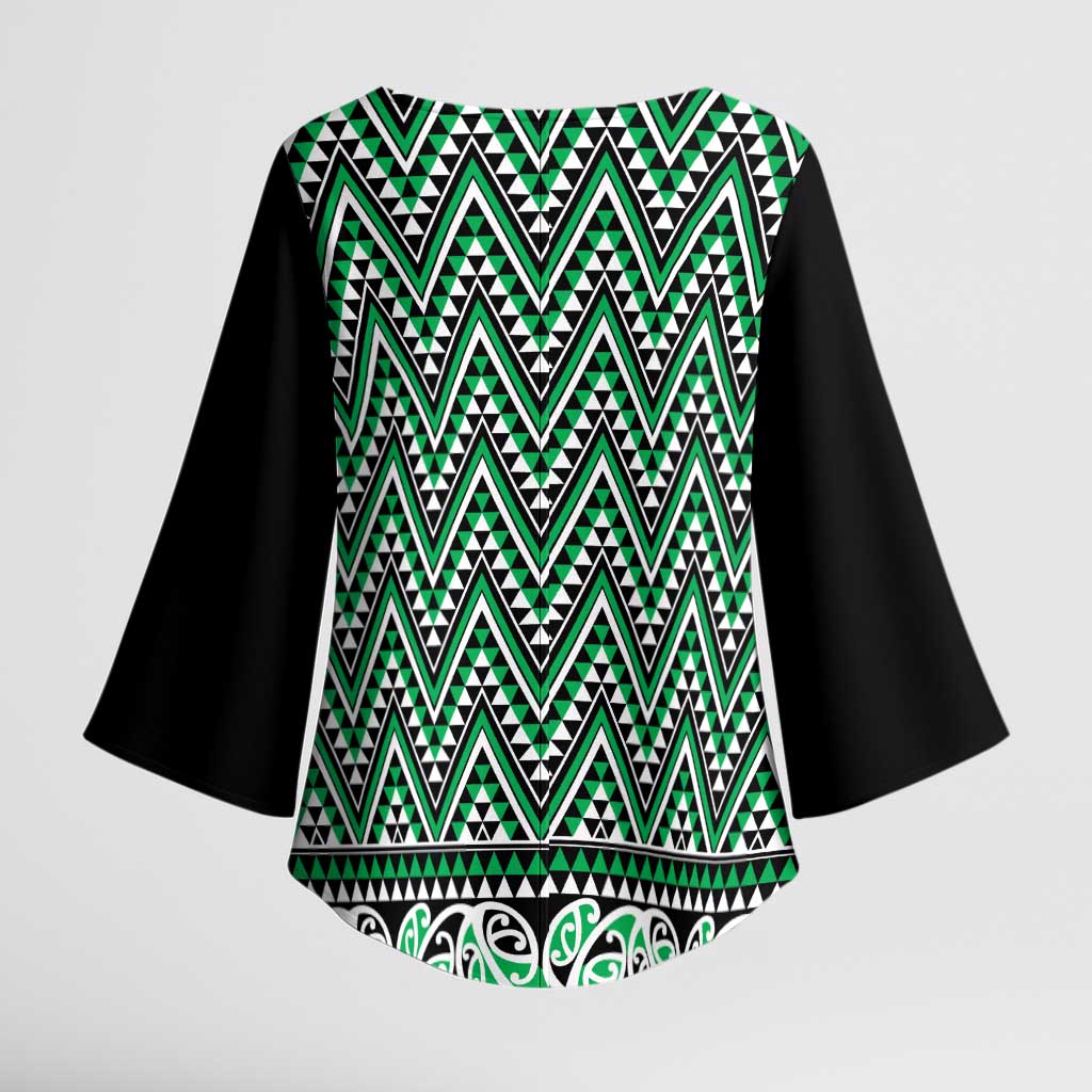 New Zealand Maori Niho Taniwha Kimono Sleeve Blouse Kakariki Mangopare and Puhoro Pattern - Polynesian Pride