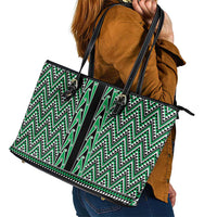New Zealand Maori Niho Taniwha Leather Tote Bag Kakariki Mangopare and Puhoro Pattern