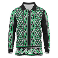 New Zealand Maori Niho Taniwha Long Sleeve Polo Shirt Kakariki Mangopare and Puhoro Pattern