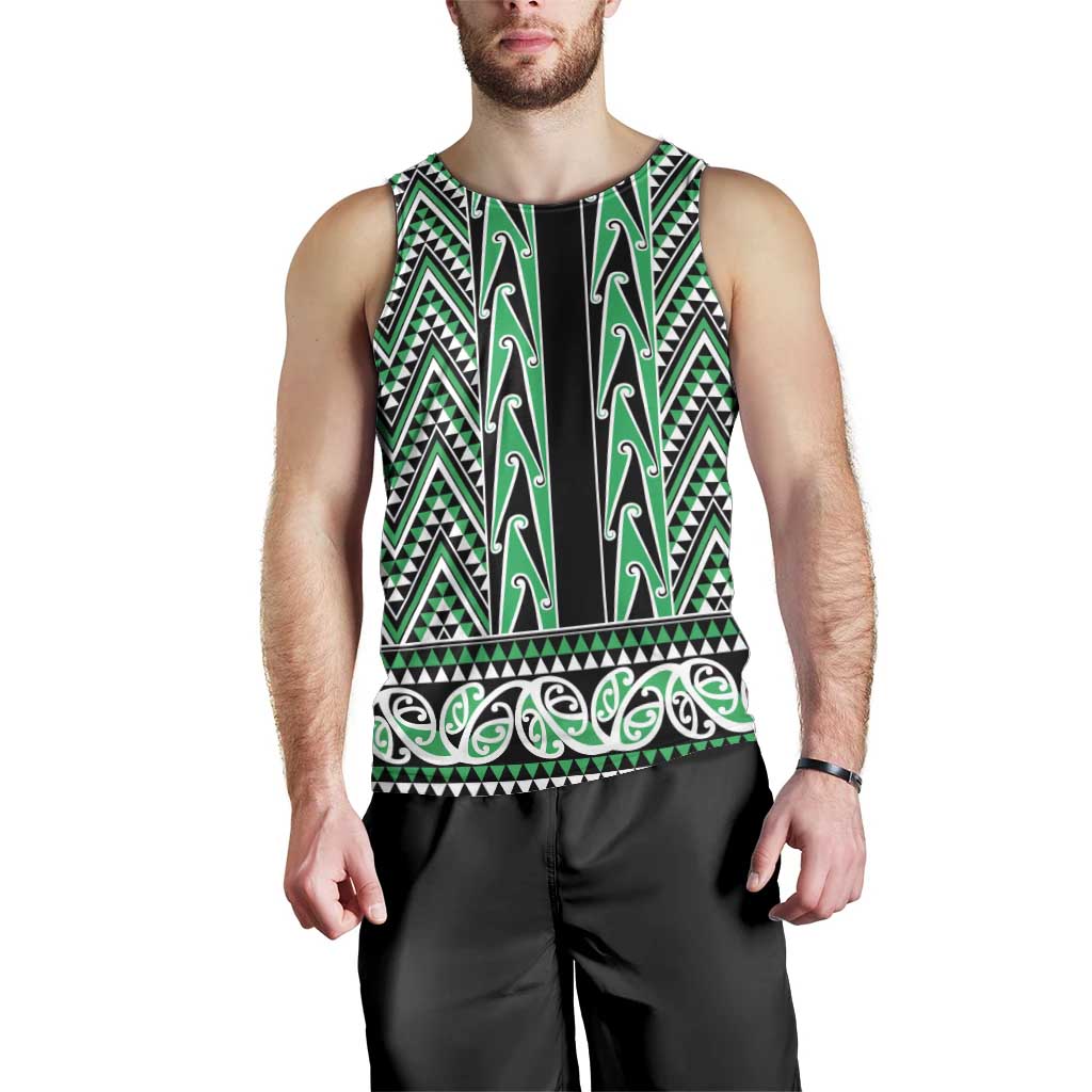 New Zealand Maori Niho Taniwha Men Tank Top Kakariki Mangopare and Puhoro Pattern