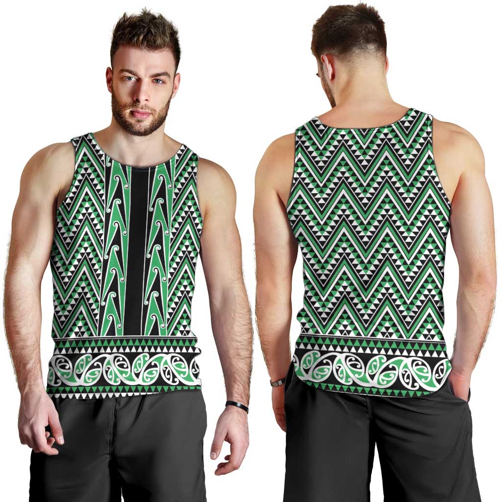 New Zealand Maori Niho Taniwha Men Tank Top Kakariki Mangopare and Puhoro Pattern